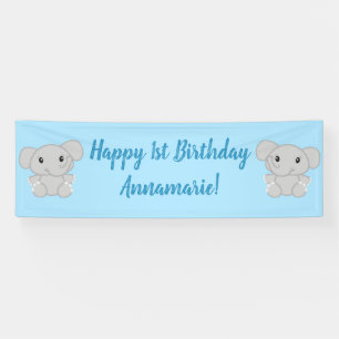 Blue Elephant Birthday Party Banner