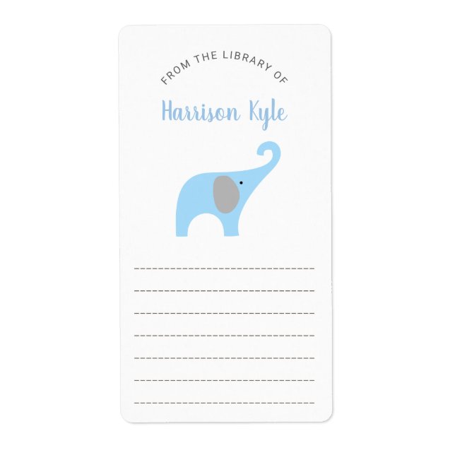 Blue Elephant book baby shower, bookplates (Front)