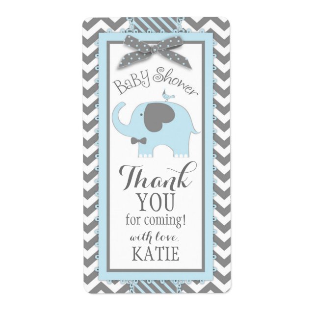 Blue Elephant Bow-tie Bird Chevron Gift Label (Front)