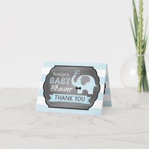 Blue Elephant Bow-tie Chevron Print Thank You Card
