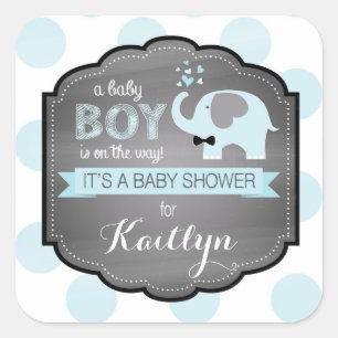 Blue Elephant Bow-tie Dots Baby Shower Square Sticker