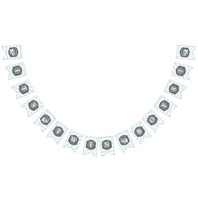 Blue Elephant Bow-tie Twin Boys Baby Shower Bunting (All)