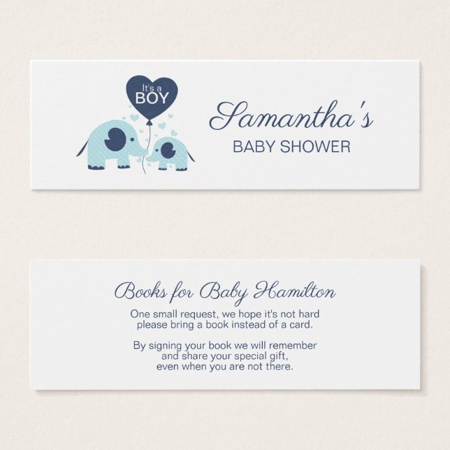 Blue Elephant Boy Baby Shower Book Request (Front & Back)