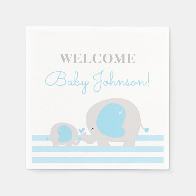 Blue Elephant Boy Baby Shower Napkins (Front)