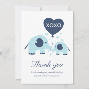 Blue Elephant Boy Baby Shower Thank You Card