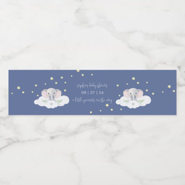 Blue Elephant Boy Baby Shower Water Bottle Labels (Single Label)