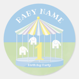 Blue Elephant Carousel Birthday Classic Round Sticker