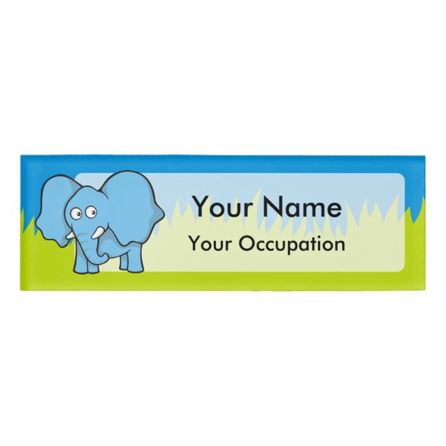 Blue elephant cartoon name tag (Front)