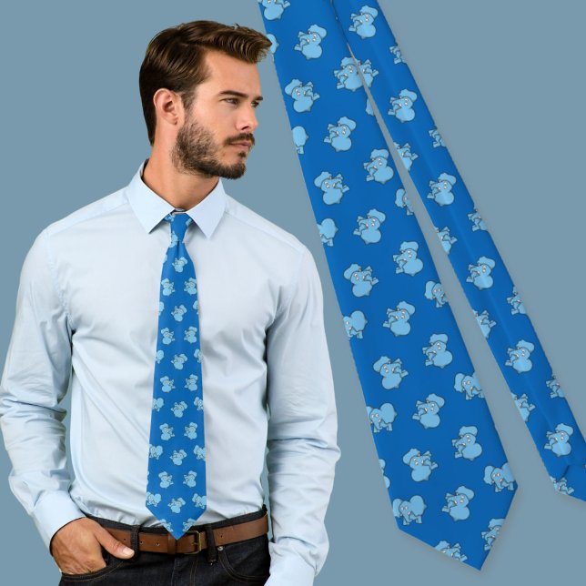 Blue Elephant Cartoon Pattern Tie (Creator Uploaded)