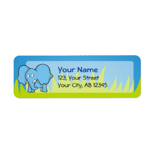 Blue elephant cartoon return address label