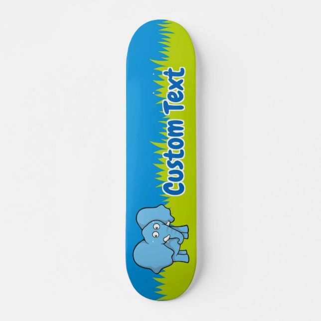 Blue elephant cartoon skateboard deck (Front)