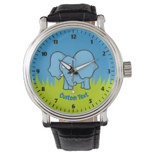 Blue elephant cartoon wrist watch