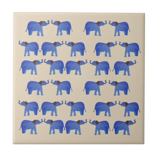 Blue Elephant Ceramic Photo Tile (Front)