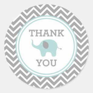Blue Elephant Chevron Thank You Favour Sticker