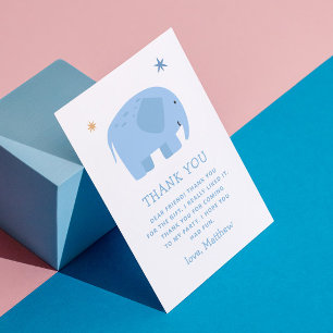 Blue Elephant Cute Safari Jungle Kids Birthday Thank You Card