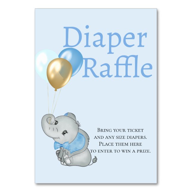 Blue Elephant Diaper and raffle table card (Front)