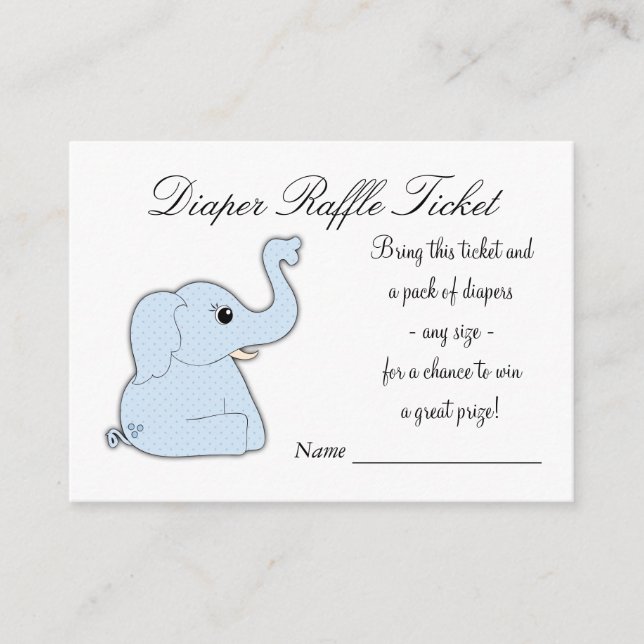 Blue Elephant Diaper Raffle Tickets Enclosure Card (Front)