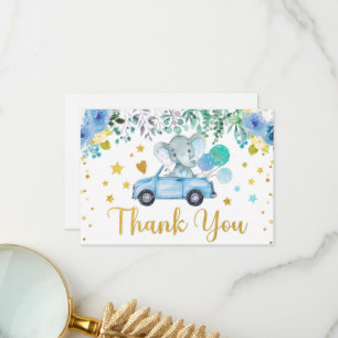 Blue Elephant Drive Through Baby Shower Car Thank You Card