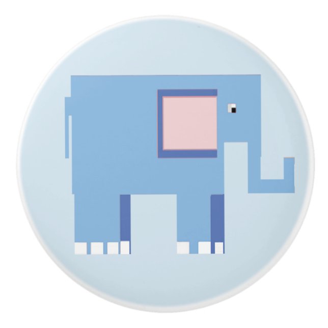 Blue elephant facing right ceramic knob (Front)