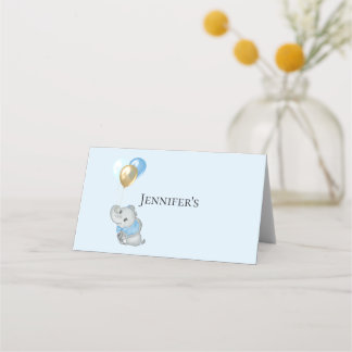 Blue Elephant folded name placement Place Card