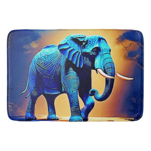 Blue Elephant Glow Design  Bath Mat