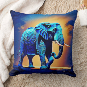 Blue Elephant Glow Design Cushion