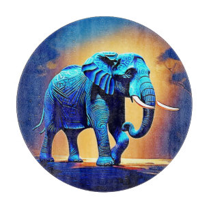 Blue Elephant Glow Design  Cutting Board