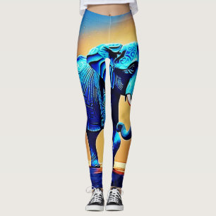 Blue Elephant Glow Design Leggings