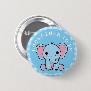 Blue Elephant Godmother To Be Baby Shower  6 Cm Round Badge
