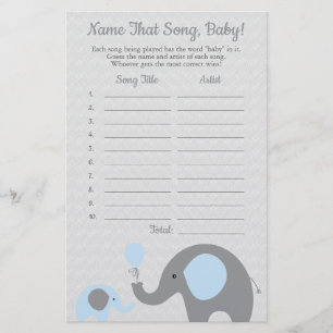 Blue Elephant Guess the Baby Song Baby Shower Game Flyer