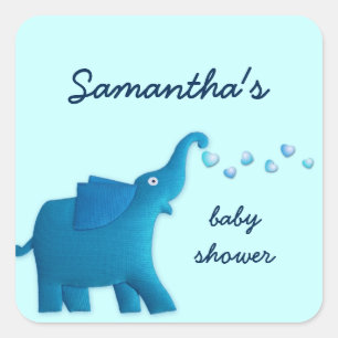 blue elephant heart square sticker