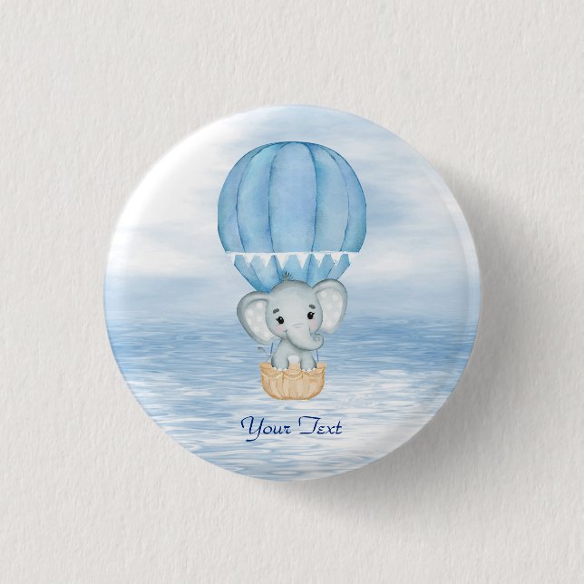 Blue Elephant Hot Air Balloon Button (Front)