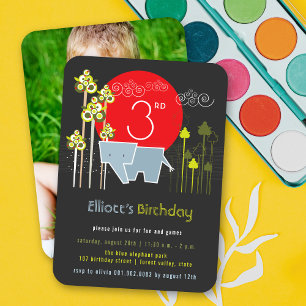 Blue Elephant In The Forest Boy Birthday Party Invitation