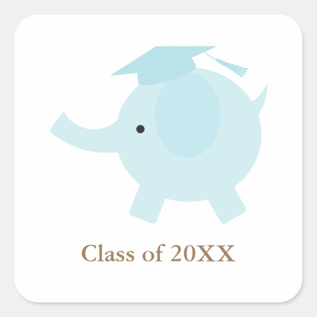 Blue Elephant Kids Graduation Square Sticker (Front)