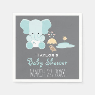 Blue Elephant Little in Diapers Bird Baby Shower Napkin