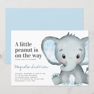 Blue Elephant Little Peanut Baby Shower Invitation