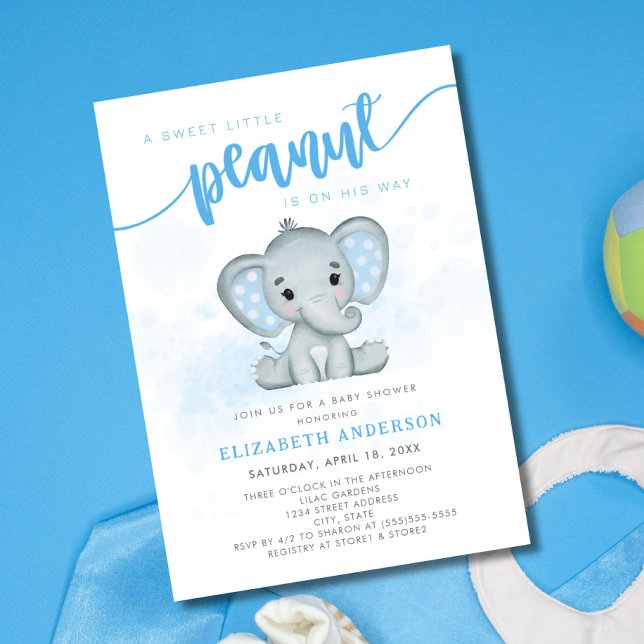 Blue Elephant Little Peanut Boy Baby Shower Invitation (Creator Uploaded)
