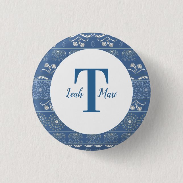 Blue Elephant Mandala 3 Cm Round Badge (Front)
