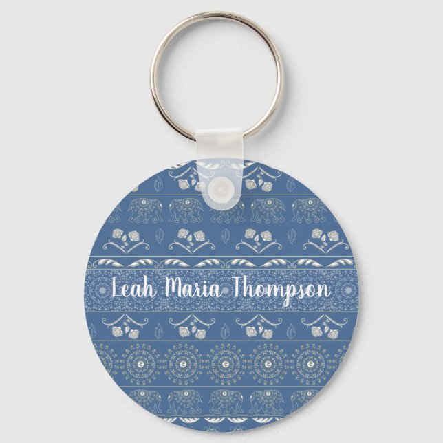 Blue Elephant Mandala  Key Ring (Front)