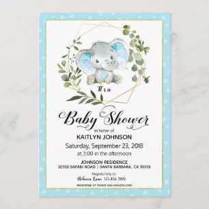 Blue Elephant Modern Baby Shower Invitation