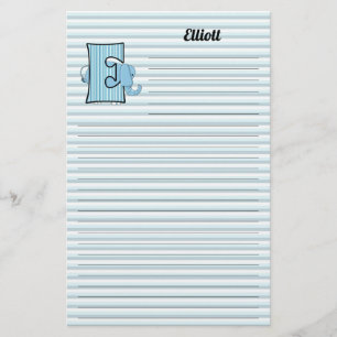 Blue Elephant Mongrammed "E" Lined Stationery