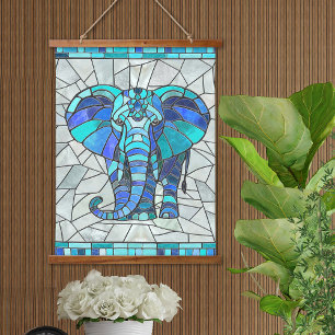 Blue Elephant mosaic art Hanging Tapestry