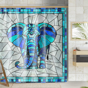 Blue Elephant mosaic art Shower Curtain
