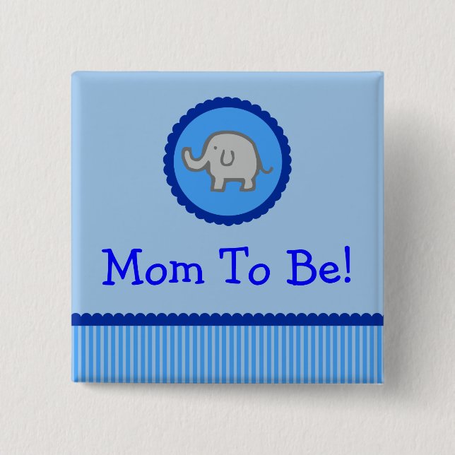 Blue Elephant "Mum To Be" Baby Shower Button (Front)