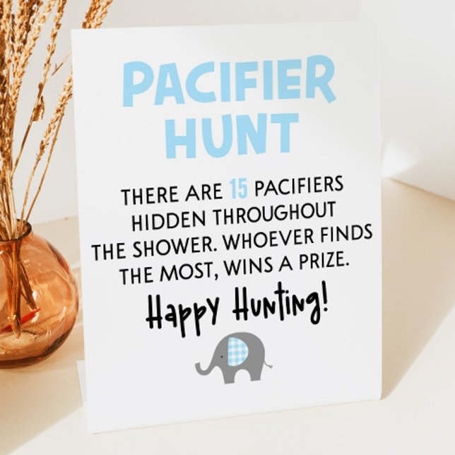 Blue Elephant Pacifier Hunt Baby Shower Game Sign (Creator Uploaded)