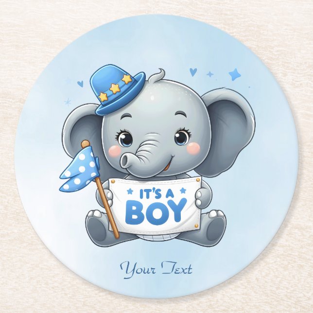Blue Elephant Paper Coaster (Front)