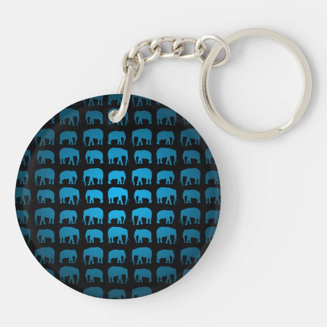 Blue Elephant Pattern Key Ring (Back)