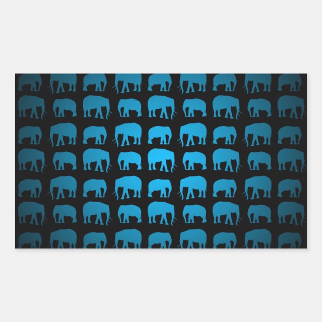 Blue Elephant Pattern Rectangular Sticker (Front)