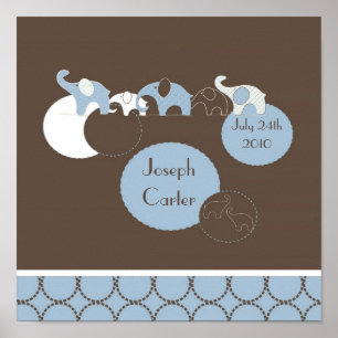 Blue Elephant Personalised Room Poster