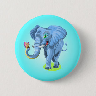 Blue Elephant Playing with Butterfly-44644 6 Cm Round Badge